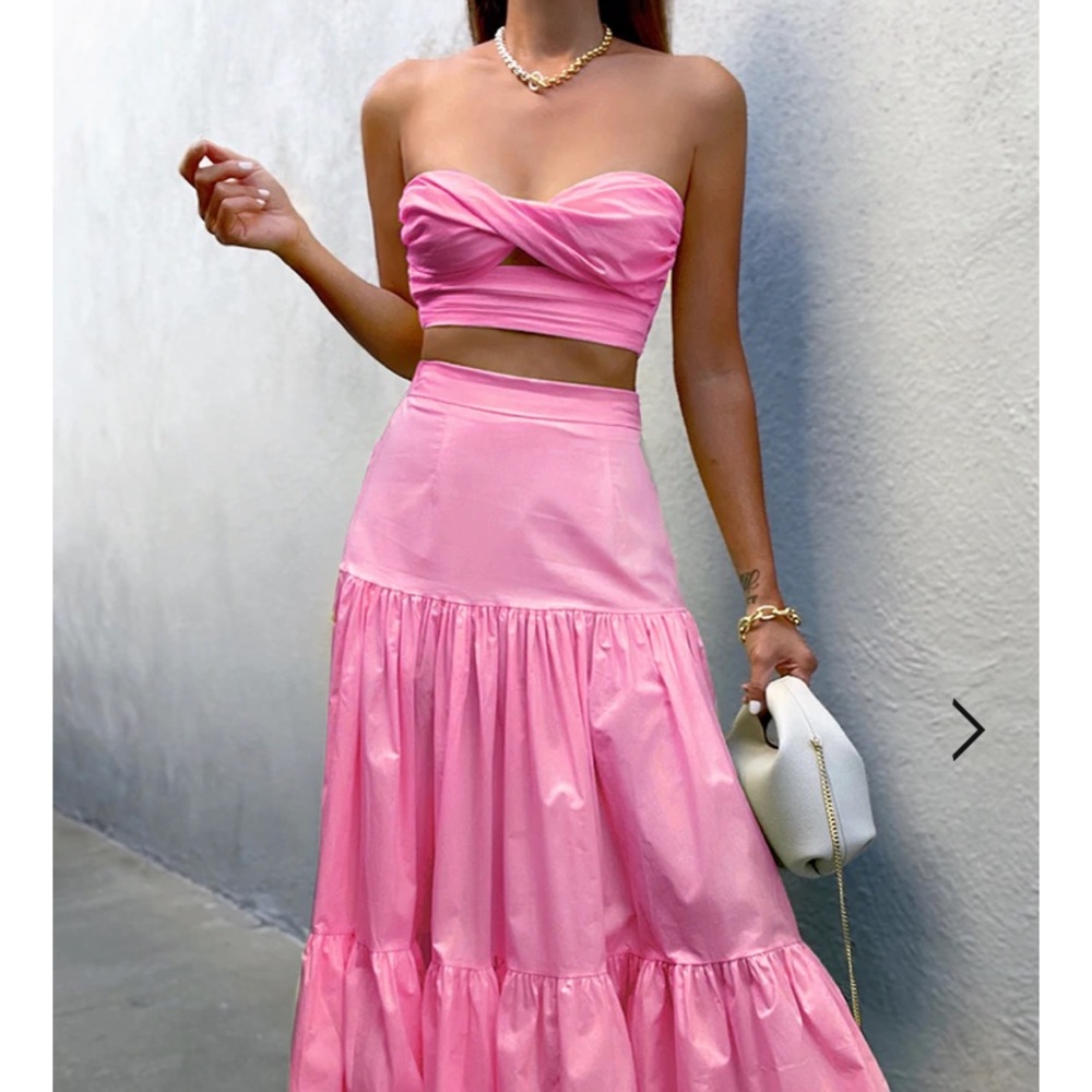 bright pink strapless runaway the label crop top